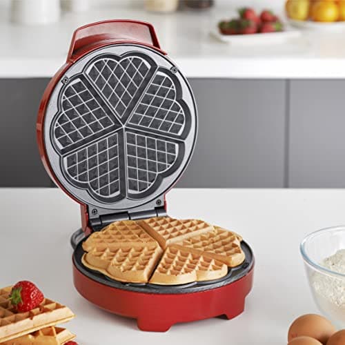 Image of Global Gizmos 37559 Heart Shaped Waffle Maker/Non Stick Plates/Easy to Clean/Fun Food for All The Family/Fluffy Belgian and American Waffles