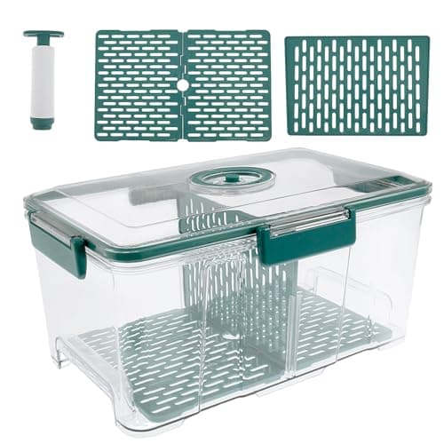 Image of Bread Bin Airtight Bread Box Rectangular Bread Storage Container Extra Large Transparent Bread Keeper Time Recording Bread Holder with Vacuum Pump for Homemade Bread, Toast, Bagel, Cookies(Green)