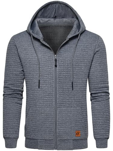 Image of Tyhengta Hoodies for Men Casual Jackets Lightweight Full Zip Sweatshirt Workout Gym Hoodie Sports Jackets Pocket Dark Grey, XL