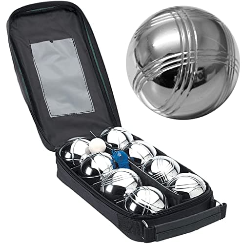 Image of ADEPTNA Premium Pack of 8 Chrome Plated French Boules Set with Carry Case - Pétanque Jack Steel Bowls Set Games for Everyone - Outdoor Fun Activity Garden Game Entertainment for family friendss