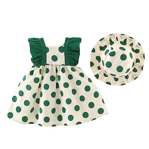 Image of MAMIMAKA Baby Girl Sleeveless Bow Princess Dress Green Classic Polka Dot Cute Print Sundress for 3-6 Months