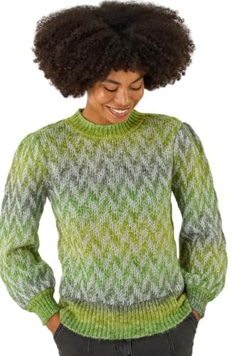 Image of Roman Originals Thick Jumper for Women UK - Ladies Winter Autumn Smart Casual Knit Knitted Knitwear Pull-On Round Crew Neck Long Sleeve Work Office Dinner Party - Green Space Dye - Size 12