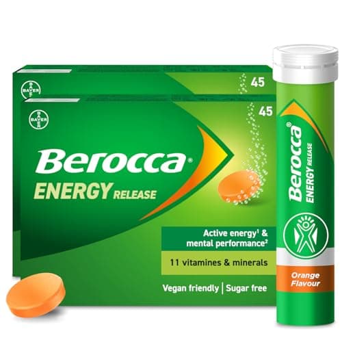 Image of Berocca Vitamin C Effervescent Tablets, with Magnesium, Vitamin B12 & Vitamin B Complex, Orange Flavour, 2 Pack of 45 Tablets - 6 Weeks Supply