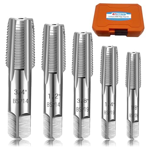 Image of 5-Piece BSP Pipe Tap Set, 1/8", 1/4", 3/8", 1/2", 3/4" ¾” BSP Tap Set Carbon Steel Hand Threading Plumbing Tap Set for Accurate Threads, Assorted Plumbers Mechanics DIY Thread Cutting Tools