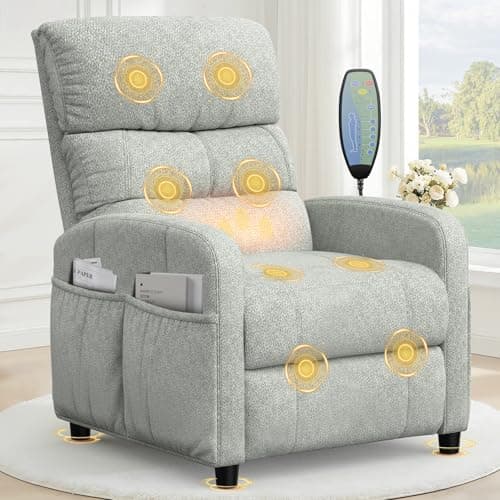 Image of YONISEE Recliner Armchair Recliner Chair for Adults, Manual Reclining Chair with Massage & Heating, 4 Sides Pockets, Padded Cushion Living Room Armchair with Adjustable Leg Rest & Reclining Functions