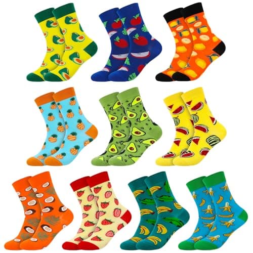 Image of Zuimei 10 pairs Fruit Socks Mens, 6-11 Colourful Cotton Crew Socks Men Novelty Funny Casual Socks for Men