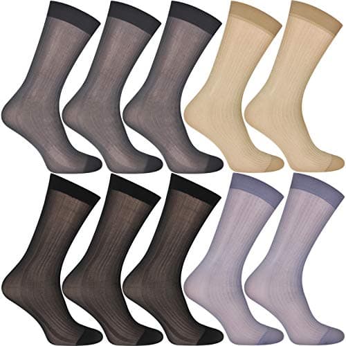 Image of Uaussi 10 Pairs Mens Ultra Thin Dress Socks Silk Sheer Business Socks Soft Nylon Work Trouser Sox Mid Calf