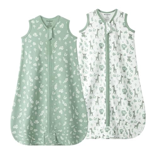 Image of Mosebears Baby Summer Sleeping Bag 0.5 Tog 0-6 Months Cotton Breathable Baby Wearable Blanket(2 Pack Green, S)
