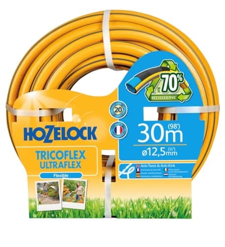 Image of HOZELOCK - Ultraflex Hose 12.5mm x 30m, Up To 70% Recycled PVC, Flexible with Anti-Twist and Anti-Kink Technology, Weather Proof: UV and Frost Protection [100-100-618], Yellow