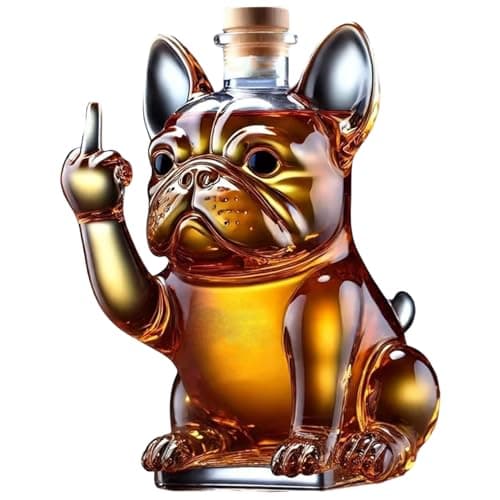 Image of Whiskey Bottle, 7x5x5 Inch Funny French Bulldog Liquor Bottle Showing Its Middle Finger Transparent Glass Decanter Whiskey Bottles for Wine, Tequila