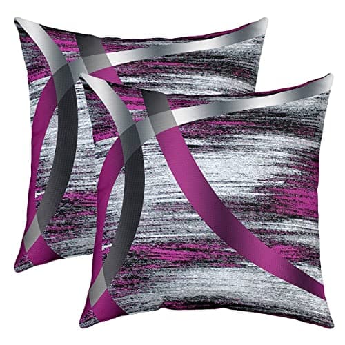 Image of Loussiesd Purple Grey Stripes Square Cushion Covers Set of 2 Geometric Reversible Throw Pillow Covers Pillow Covers Home Decor Set Women Men Decor Modern Abstract Striped Art Closure 18x18 Inch