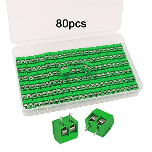Image of QitinDasen 80Pcs Premium 2 Position 2 Pin Plug-in PCB Terminal Block, 5.08mm Pitch PCB Mount Screw Terminal Block Connector (300V / 10A, Green)