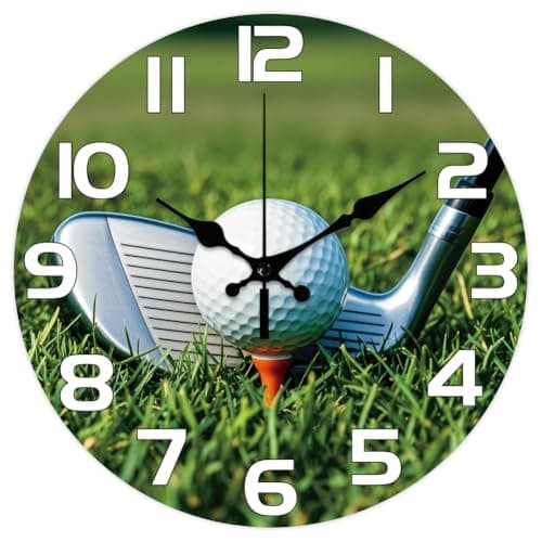 Image of CHGCRAFT Golf Balls Pattern Wall Clock 12 Inch Golf Clubs Non-Ticking Clocks Round Wall Hanging Clock Battery Operated for Bedroom Living Room Kitchen Office