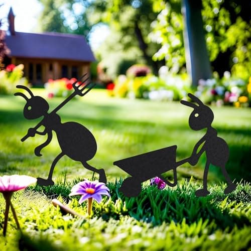 Image of Plliocse Ant Metal Garden Stakes Decorative, Metal Yard Art Ornaments, 2 Pack Ant Garden Silhouette Statue Outdoor for Garden Farm Yard Lawn Outdoor Decorations