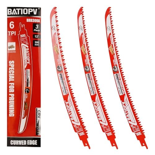Image of BATIOPV Reciprocating Saw Blades 3 Piece Set 300 mm – 6 TPI Japanese Tooth, Curved Pruning Blades for Wood, Firewood & Tree Cutting – 1/2" Universal Fit