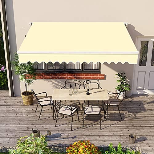 Image of Green Bay Cream DIY Manual Patio Awning, Retractable Gazebo Outdoor Canopy, Garden Sun Shade - 3m x 2.5m