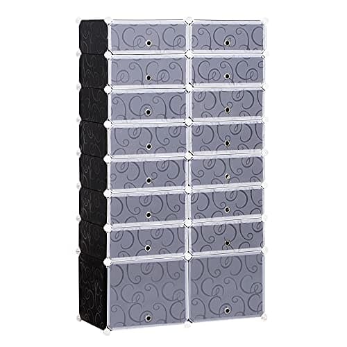 Image of HOMCOM 16 Cube Shoe Rack, 2 x 8 Tier Shoe Storage Cabinet, Modular Plastic Shelves for Bedroom, Living Room and Entryway, Space Saving Footwear Organizer, 32 Pairs, White and Black