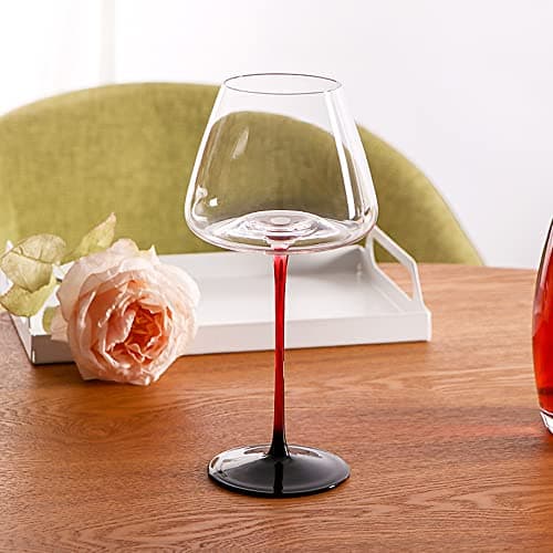 Image of HALAWAKA Wine Decanter - 100% Lead-Free U Shaped Crystal Glass Wine Carafe Hand-Blown Black-Red Red Wine Decanter Carafe