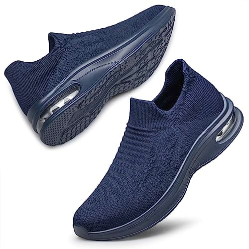Image of Womens Walking Shoes Non Slip Running Shoes Breathable Workout Shoes Lightweight Gym Sneakers Navy Blue Size 6
