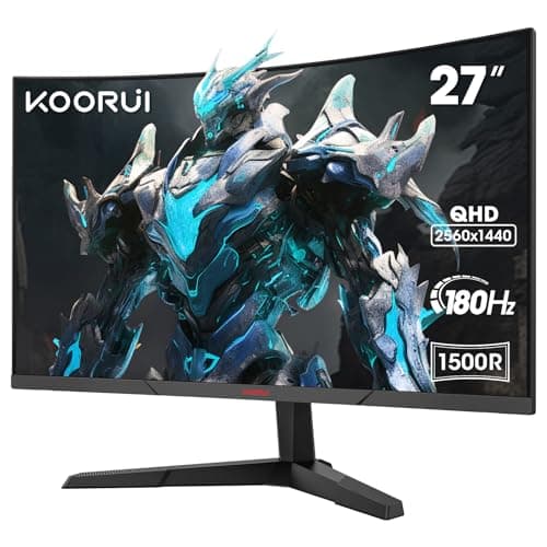 Image of KOORUI 27 Inch Gaming Monitor, QHD 1440P Curved Monitors 180Hz VA 1ms 1500R PC Screen with Adaptive Sync, HDMI/DP, VESA Compatible, Tilt Adjustable, Eye Care