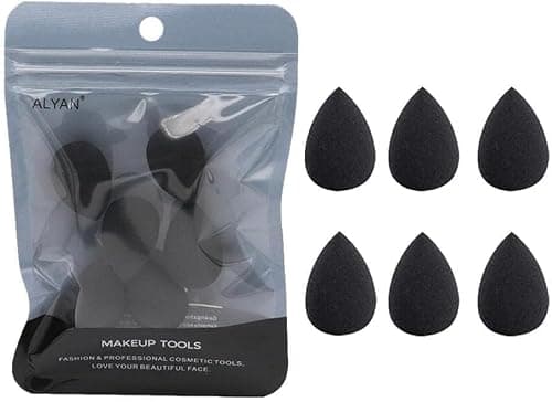 Image of 6Pcs Black Mini Makeup Sponge, Small Beauty Sponge Blender Set for Foundation, Powder, Concealer Highlight,and Eye Shadow Makeup Blenders and Sponges，Face