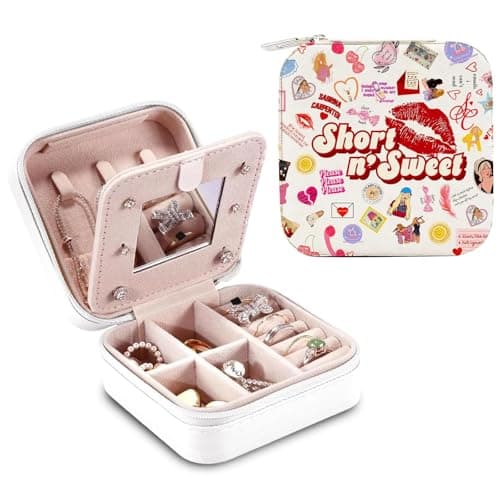 Image of Fakcrkun Sabrinas Travel Jewellery Box, Music Lover Travel Organizer with Mirror, Portable Jewelry Storage Boxes Music Lovers Gift for Daily Vanity Use and Fan Gifting (Fashion)