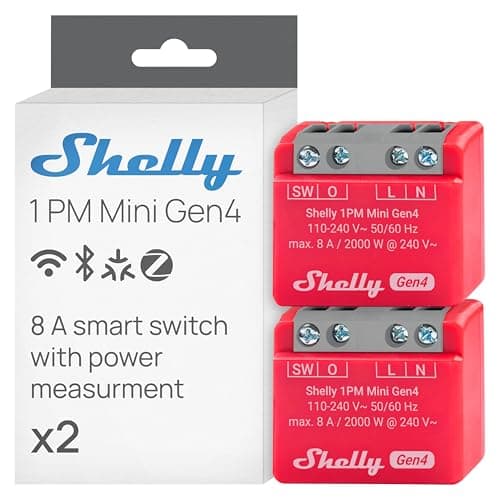 Image of Shelly 1PM Mini Gen4 - Wi-Fi Smart Relay Switch, 1 Channel, 8A, Real-Time Power Metering, Home Automation, Remote Control, No Hub Required, Matter, Alexa, Google Home, Apple HomeKit, Zigbee (2 Pack)