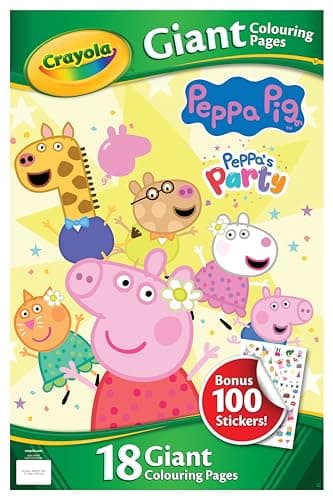 Image of CRAYOLA Giant Colouring Book - Peppa Pig | 18 Pages of Peppa's Party Themed Colouring Fun | Includes 100 Stickers | Ideal for Kids Aged 3+