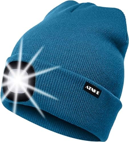 Image of ATNKE LED Lighted Beanie Cap,USB Rechargeable Running Hat Ultra Bright 4 LED Waterproof Light Winter Warm Gifts for Men and Women/Peacock Blue