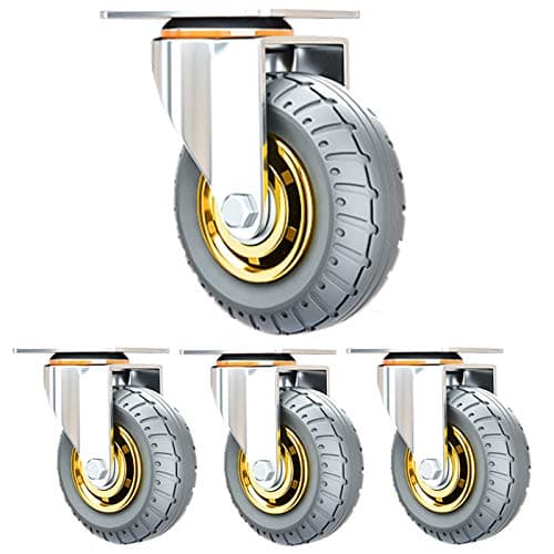 Image of Heavy-Duty 360° Swivel Rubber Castors 125mm Wheels Supports 300kg Set of 4 Perfect for Furniture Carts and Equipment Mobility