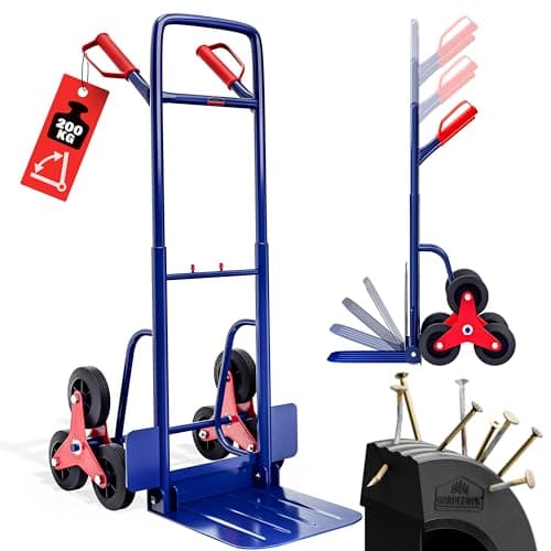 Image of GARDEBRUK® Stair Climbing Sack Truck | 200kg Load Capacity | 6 Wheels | 3Level Height Adjustable | Telescopic Handle | Folding Trolley for Transporting A4 Paper Fridge Freezer Moving Boxes Wardrobe