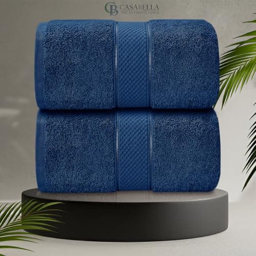 Image of CB CASABELLA 2 Piece Jumbo Bath sheet 100% Combed Cotton Extra Large Bath Towel bale set super Absorbent Soft Royal 2 Pack 90X180 CM Bath-sheets for bathroom