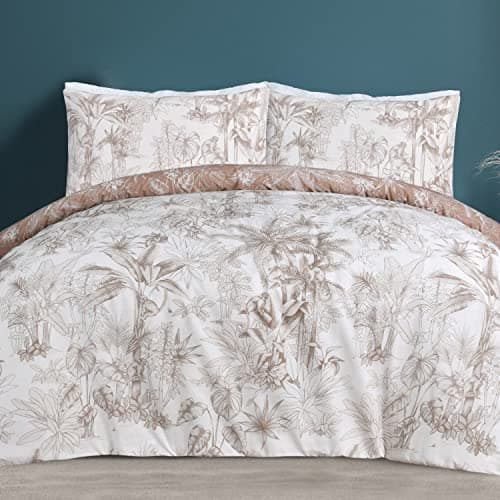 Image of Sleepdown Tropical Monkey Reversible Duvet Cover Quilt Bedding Set with Pillowcases Soft Easy Care Bed Linen - King (230cm x 220cm), Beige (5056557511839)