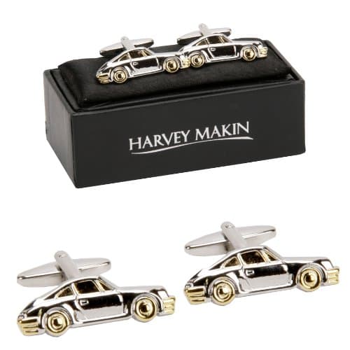 Image of Harvey Makin Rhodium Plated Cufflinks Silver/Gold Cars