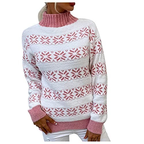 Image of Icelandic Fair Isle Jumpers for Women UK, Vintage Fairisle Nordic Ladies Jumper Casual Loose Long Sleeve Knit Jacquard Pullover Sweater Crew Neck Stylish Retro Pattern Wool Knitwear