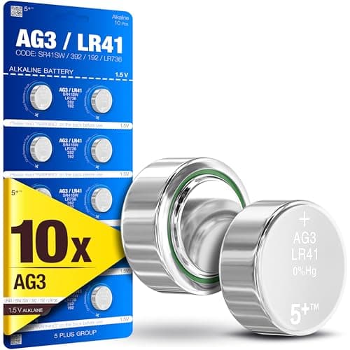 Image of LR41 AG3 392 SR41SW L736 1.5V Alkaline Button Cell Batteries (10 Pack) – Long Lasting Coin Batteries for Watches, Toys, Calculators & Small Electronics