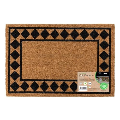 Image of JVL Eco-Friendly Latex Backed Coir Entrance Doormat, 40x60cm - Diamond Border