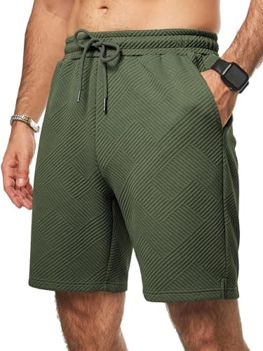 Image of Elegancity Mens Shorts Casual Elastic Waist Drawstring Texture Shorts for Men Summer Regular Fit Beach Vacation Pants with Pockets,Green XL