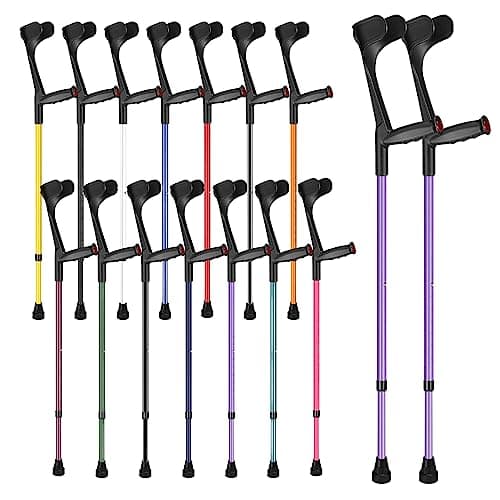 Image of Ossenberg Soft Grip Open Cuff Crutches - Purple - Pair | Height Adjustable Elbow Walking Crutches for Men Women Adults Arthritic Mobility Comfy Handle Forearm Ergonomic Injury Recovery Rehab