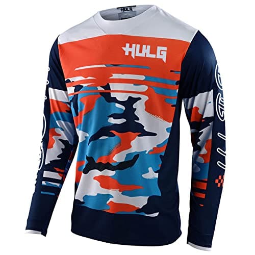 Image of Men's Cycling Jersey MTB Tops,Motocross Shirt Long Sleeve MX MTB Mountain Bike Lightweight Materials, Breathable Material (Orange,S)