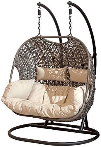 Image of SunTime Brampton Double Cocoon Chair with Grey Cushion and Brown Rattan