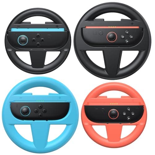 Image of FASTSNAIL Steering Wheels for Nintendo Switch 2 (2025) Joypad, Racing Wheel for Mario Kart World/8 Deluxe Gaming, 4 Packs Accessories for Switch 2 Joypad(Black, Orange and Blue)