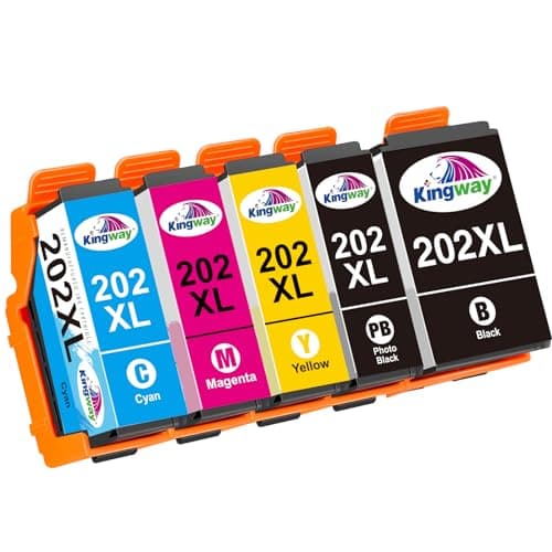 Image of KINGWAY 202XL Ink Cartridges Remanufactured for Epson 202 202XL Ink Cartridges Multipack Compatible with Expression Premium XP-6100 XP-6105 XP-6000 XP-6005 XP-6001, 5 Pack
