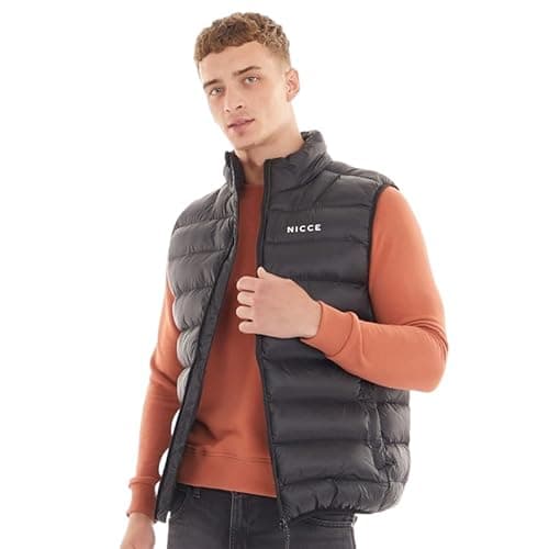 Image of Nicce Men's Lightweight Zip Through Padded Black Puffer Gilet - Sleeveless Body Warmer, Waterproof Golf Vest, Warm Outerwear Jacket Black M