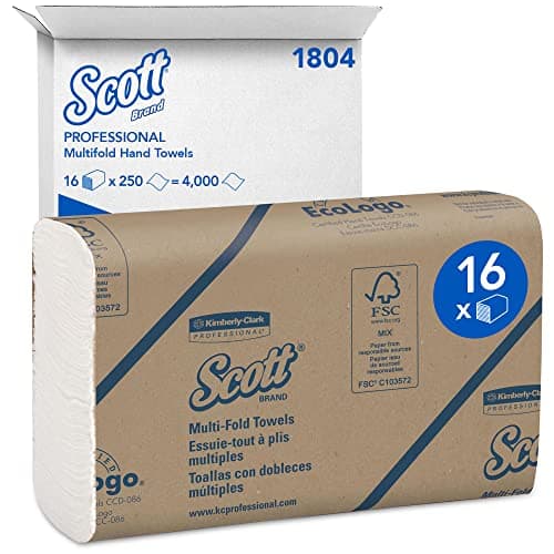 Image of Scott Multifold Hand Towels, Z-Fold White Paper Towels for Bathroom, Soft, Strong, Eco-Friendly, Highly Absorbent, 16 Packs x 250 Z-Fold Paper Sheets (4,000 Sheets Total). Model nr. 1804