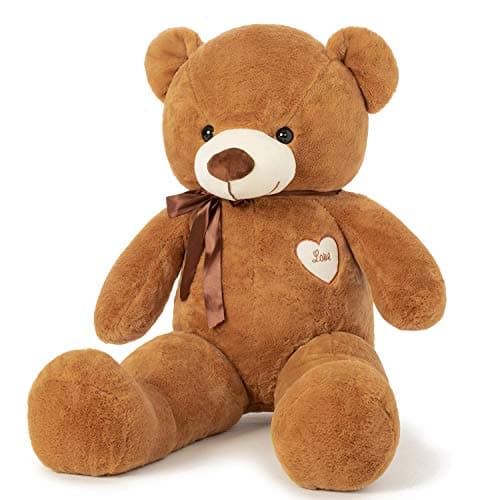 Image of YunNasi Giant Teddy Bear Big Teddy Bear Large Stuffed Animal Toy Plush Teddy Doll With Love Heart and Ribbon (39 Inches/100cm, Brown)