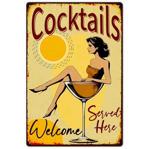 Image of SUPERDANT Cocktail Girl Metal Signs Welcome Cocktails Tin Signs Girl Lying in the Cocktail Bar Sign Wall Plaques Iron Poster Art for Kitchen Bars Pub Man Cave Vintagae Decor
