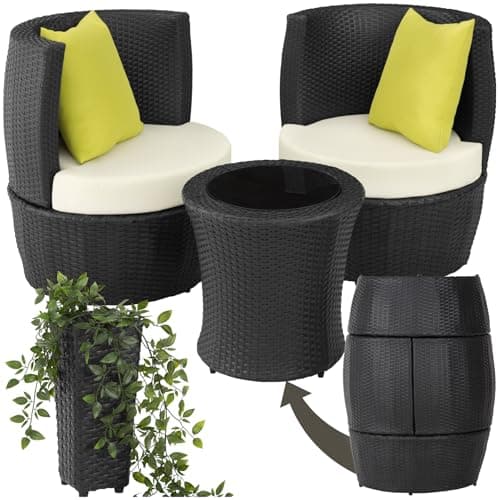 Image of tectake® 3-Piece Rattan Garden Furniture Set for 2, Outdoor Bistro Set made of Aluminium, Polyrattan & Glass with Thick Cushions, Weather-Resistant & Space-Saving Outdoor Furniture Set - Black