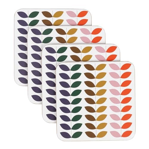 Image of LAGO TERRA Set of 4 Leaf Print Drinks Coasters in Gift Box, Patterned Retro, Vintage - Kaleidoscopic