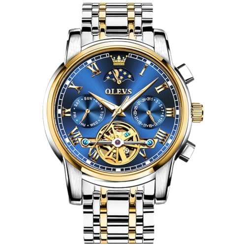 Image of OLEVS Men's Chronograph Wristwatch Gold Silver Stainless Steel Luxury Business Automatic Mechanical Watch Waterproof Multi Functional Luminous Mens Watches